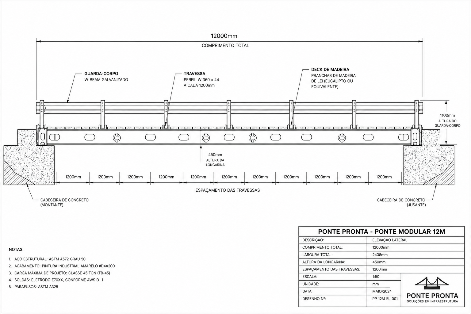 Projeto técnico – elevação lateral de ponte metálica modular 12 metros