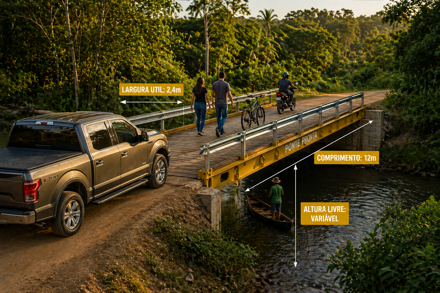 Referência de escala da ponte modular com caminhonete – largura útil de 2 metros